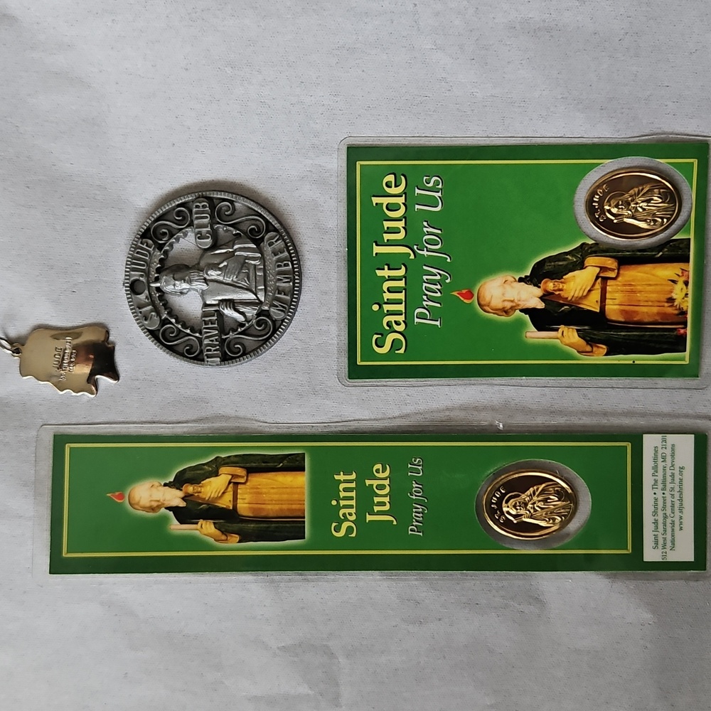 Saint Jude Religious Bookmark -  Prayer Card - Medal - Travel Medallion Set